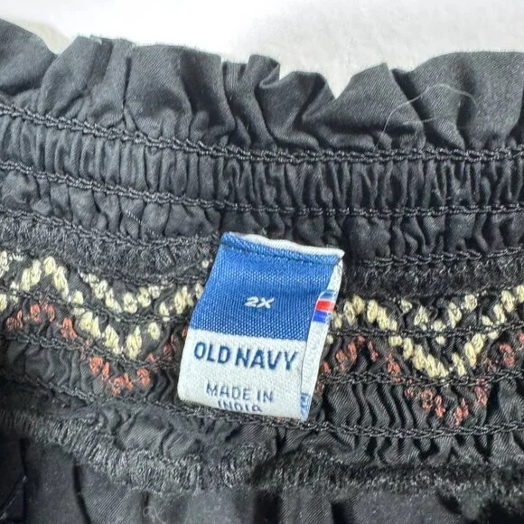 Old Navy Smocked Off-the-Shoulder Flutter-Sleeve Top Size 2X Black Brown Peasant - Picture 3 of 4
